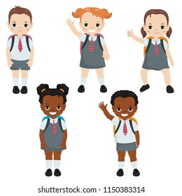 Happy school kids. Back to School. White background.