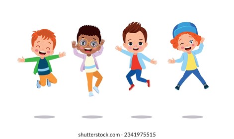 happy school kids jump vector illustration isolated