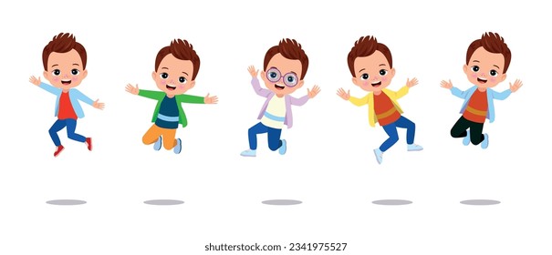 happy school kids jump vector illustration isolated