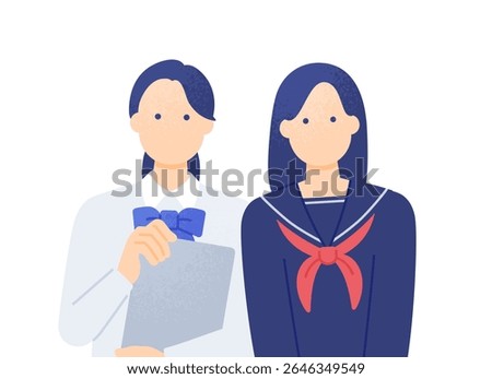 Happy School Life — Two Girls with Tablet Vector Illustration