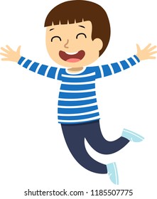 Happy school multiracial children jumping with joy and laughing isolated on white background. Happiness, joy and fun concept. Vector illustration for banner, poster, website, invitation.