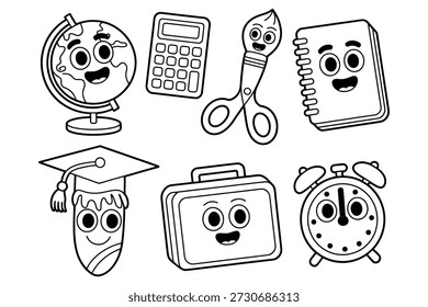 Calculadora de globo de personajes de útiles escolares felices
