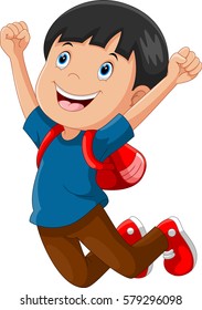 Happy schoolboy cartoon jumping
