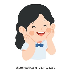 Happy Schoolgirl with hand under chin cartoon
