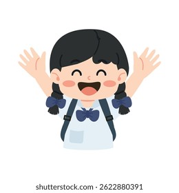 happy schoolgirl raising her hand with joy cartoon