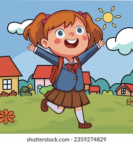 happy schoolgirl with simple background