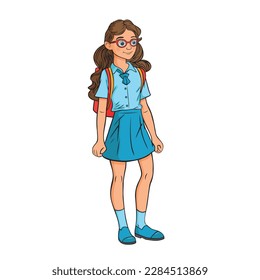 Happy Schoolgirls cartoon vector art and illustration on white background