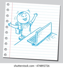 Happy schoolkid working on computer