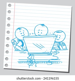 Happy schoolkids with computer
