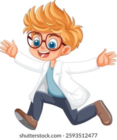 Happy scientist character running with enthusiasm