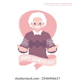 happy scientist day cute cartoon illustration