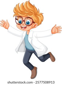 Happy scientist jumping with excitement and enthusiasm