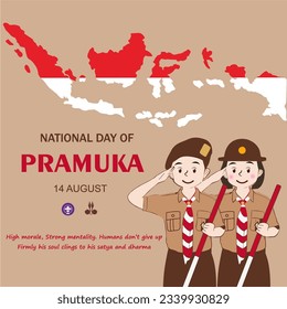 Happy Scout Day August 14 Indonesian Festival Day. Selamat Hari Pramuka. Vector Illustration. Boy and girl Student celebrate pramuka day.