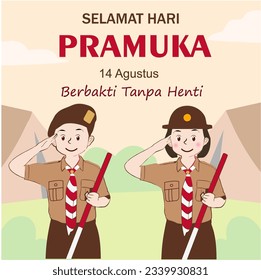 Happy Scout Day 14. August Indonesian Festival Tag. Selamat Hari Pramuka. Vektorgrafik. Junge und Mädchen Student feiern Pramuka-Tag.