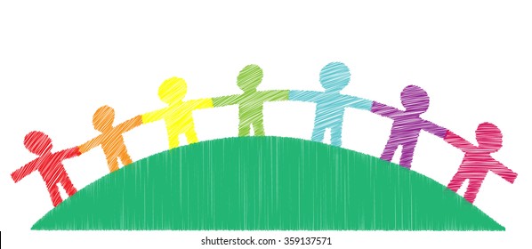 Happy scribbled colorful children playing vector file.