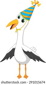 happy seagull cartoon with party hat