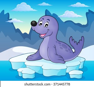 Happy seal on iceberg theme 2 - eps10 vector illustration.