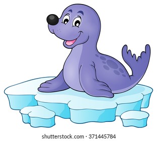 Happy seal on iceberg theme 1 - eps10 vector illustration.