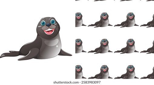 Happy seals arranged in a repeating pattern