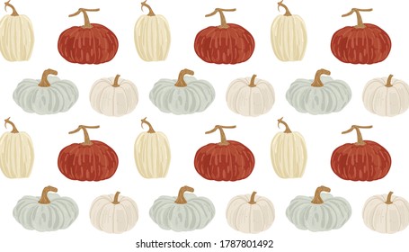 Happy seamless pattern pumpkin, autumn hand drawn design fall card. Inspirational thanksgiving day,  pumpkin in vintage style