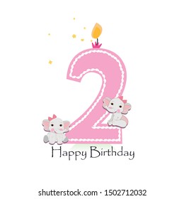 Happy second birthday with baby girl elephants baby greeting card