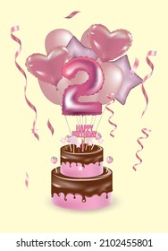 Happy second birthday card. vector illustration