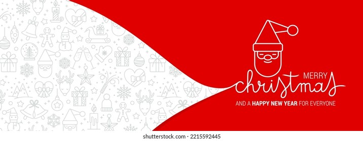 Happy Secret Santa Claus standing behind a blank sign, showing on big blank sign. Cartoon Santa Claus character holding a placard with copy space. vector illustration