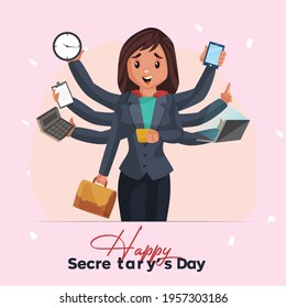 Happy Secretary day banner design template. Vector illustration in cartoon style.