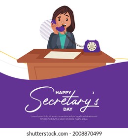 Happy Secretary Day Banner Design Template. Vector Illustration In Cartoon Style.