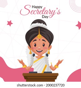 Happy secretary day cartoon style banner design template