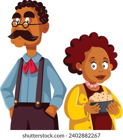 
Happy Senior Couple of African Ethnicity Vector Cartoon Characters. Husband and Wife spending their life together happily married 
