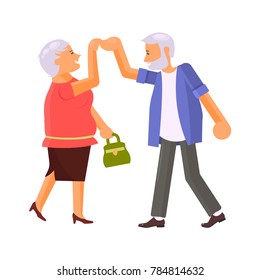 Happy senior couple dancing. Grandparents characters isolated. Vector illustration eps 10