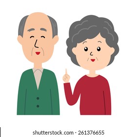 A happy senior couple giving advice with smiley expression, vector illustration