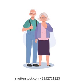 Feliz Ilustración de Pareja Senior dando impulso a un servicio de buena calidad. Ilustración de aprobación positiva para personas de edad avanzada