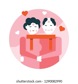 Happy senior couple in love. Happy valentine's day. flat icons design. vector illustration