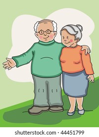 Happy senior couple standing side by side. Made in layers. Editable
