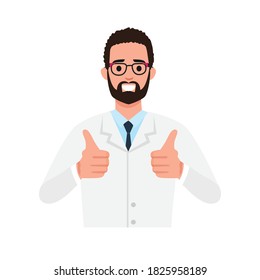 Happy senior doctor shows thumbs up gesture cool. A vector illustration of male doctor posing