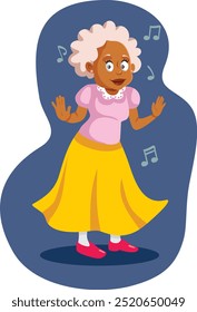 
Happy Senior Lady of African Descent Dancing Vector Cartoon. Enthusiastic grandma moving with energy being active 
