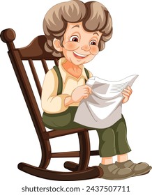 Happy senior lady enjoying literature at home