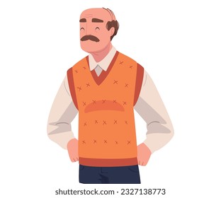 Happy Senior Man with Moustache Standing and Smiling Vector Illustration