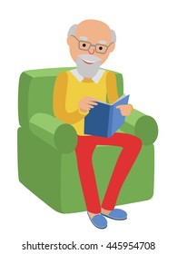 Happy senior man sitting on the sofa read and resting