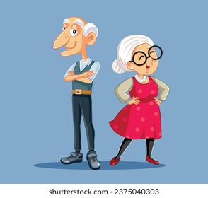 
Happy Senior Man and Woman Standing Together Vector Cartoon Characters. Couple in a long-lasting marriage of a lifetime smiling aging with grace
