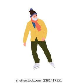 Happy senior old man cartoon character ice skating vector illustration isolated on white background