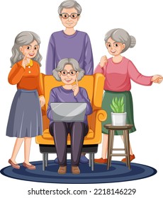 Happy senior people group illustration