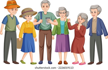 Happy senior people group illustration