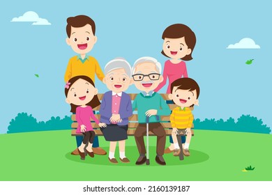 Happy senior people lifestyle concept. Smiling aged mature couple relaxing in park, sitting on bench