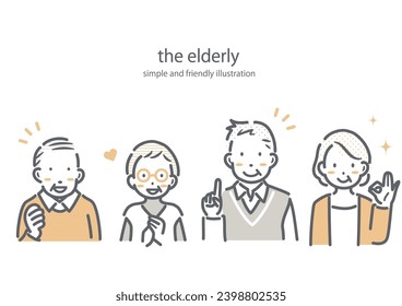 adultos mayores felices, ilustración simple