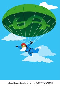 Happy Senior Skydiving Using A Financial Parachute, EPS 8 Vector Illustration