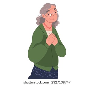 Happy Senior Woman in Glasses Standing and Smiling Vector Illustration