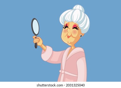 Happy Senior Woman Looking in the Mirror Vector Cartoon

Elderly lady feeling self-confident and taking care of her skin 
